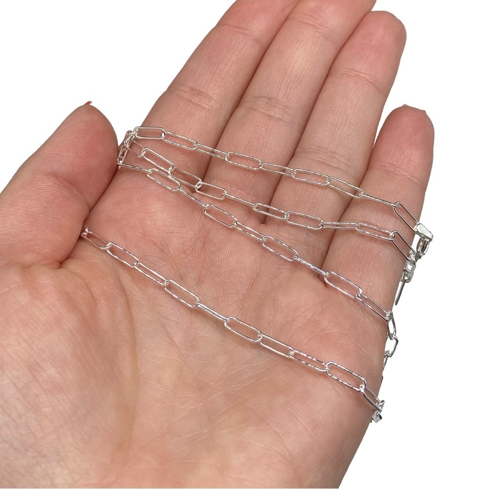 20” Sterling Silver Paperclip Chain Link Necklace Solid 925 Italy Paper Clip - Picture 7 of 11